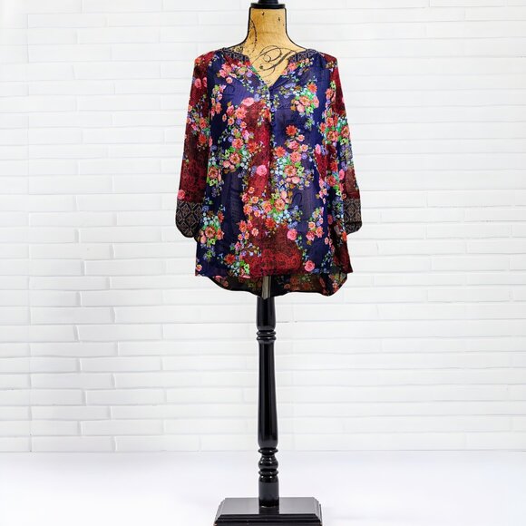 fig and flower Tops - Fig & Flower Sheer Floral Boho Button Front Blouse (Like Figueroa & Flower)